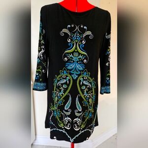 Navy Blue Dress with Colorful Paisley Design